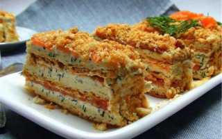 Пирог из готовых слоеных коржей с рыбными консервами