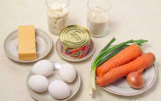 Салат Мимоза с рисом и консервой с сыром