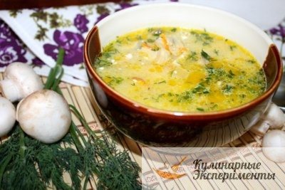Сырный суп с курицей и шампиньонами в мультиварке