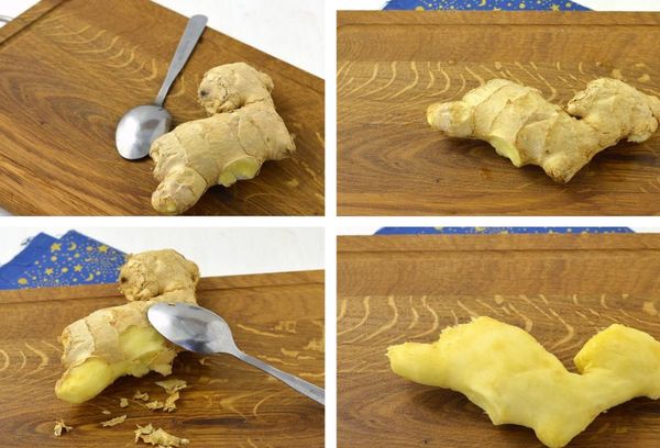 чистка имбиря ложкой