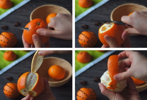 Чистка апельсина ножом